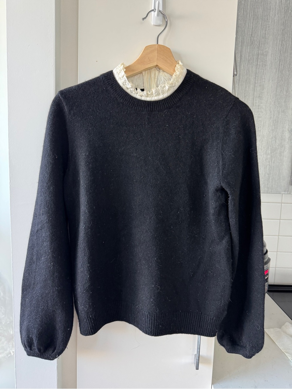 Joie Black Cashmere Sweater with Cream Trim